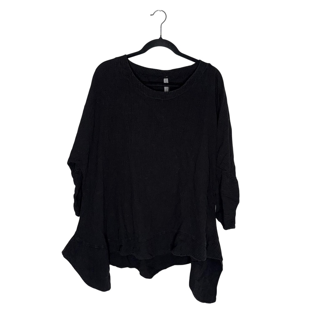 Cynthia Ashby Tunic Women 1 Black Good Linen Cotton Asymmetrical Lagenlook Top